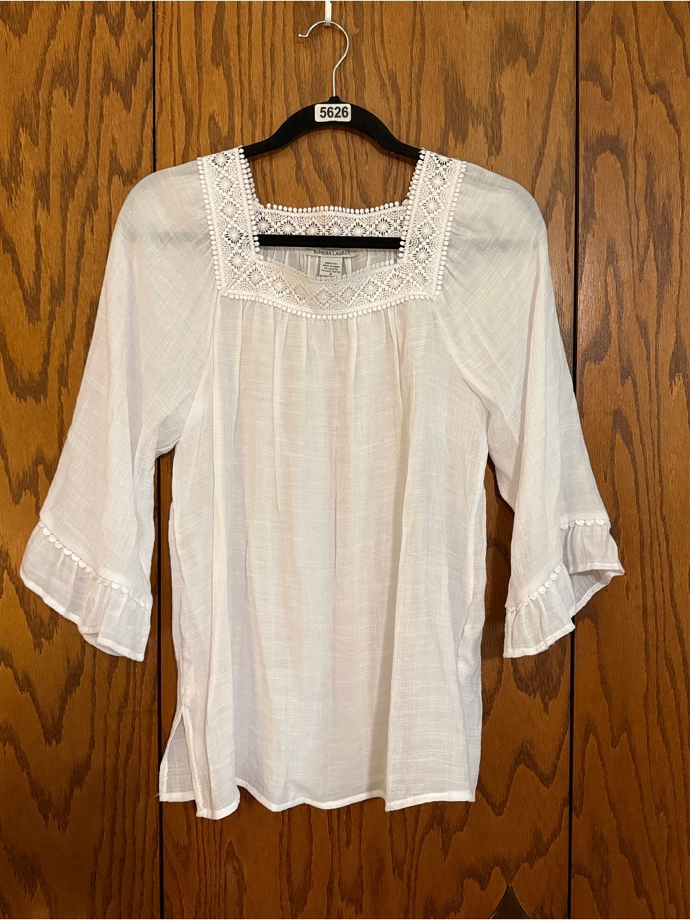 Sabrina Lauren White Lace Peasant Blouse Boho Bell Sleeve Small